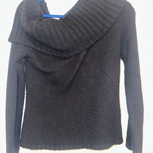Women's Black Cowl Wool Neck Sweater